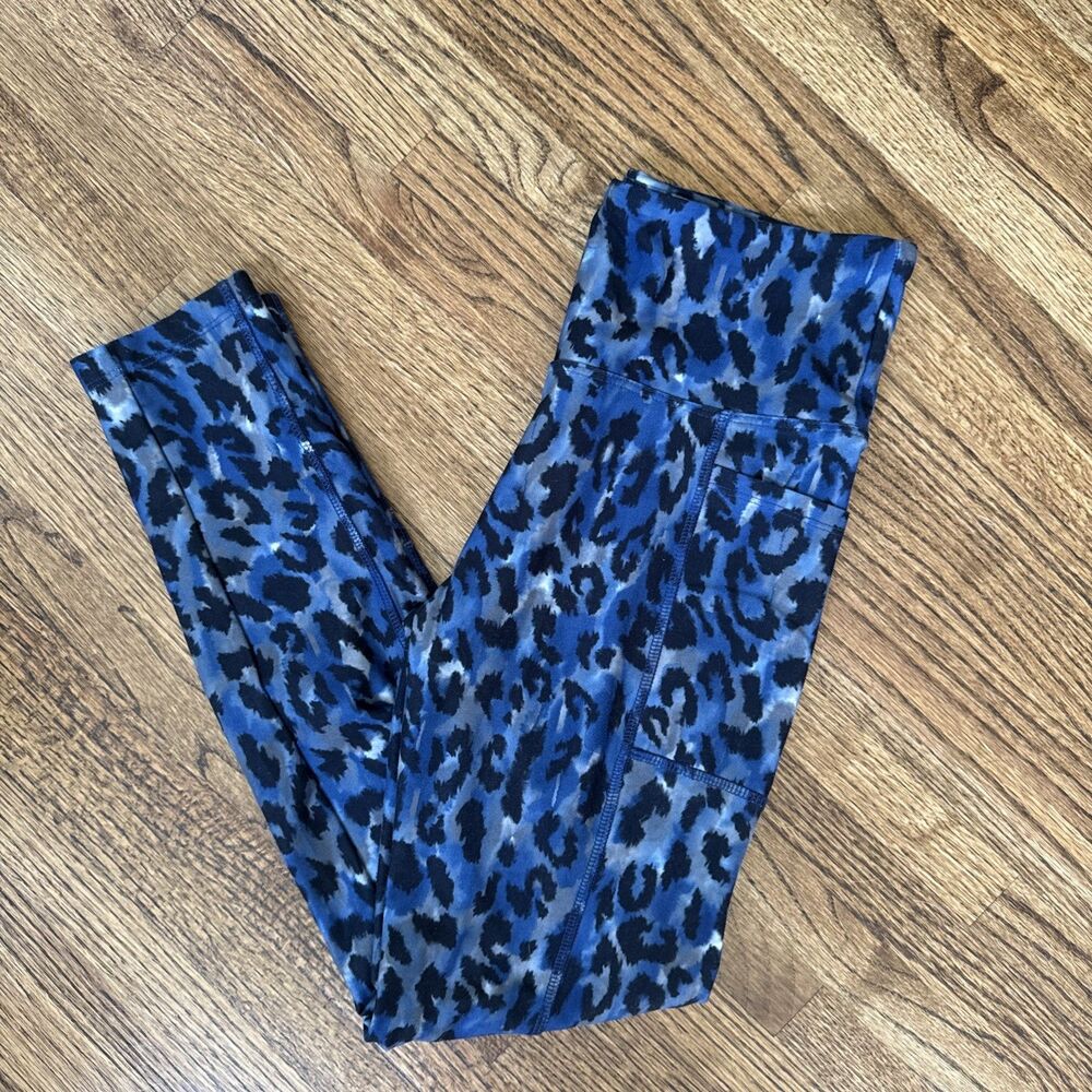 Women’s Bally Total Fitness Blue Black Leopard Active Leggings - Medium